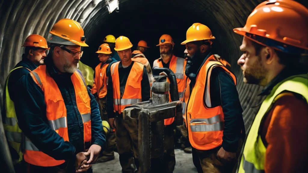 Men in a small space for confined space training in Illinois