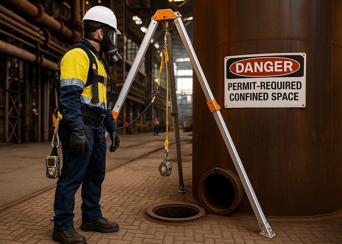 Man near a small space for confined space certification training in North Dakota